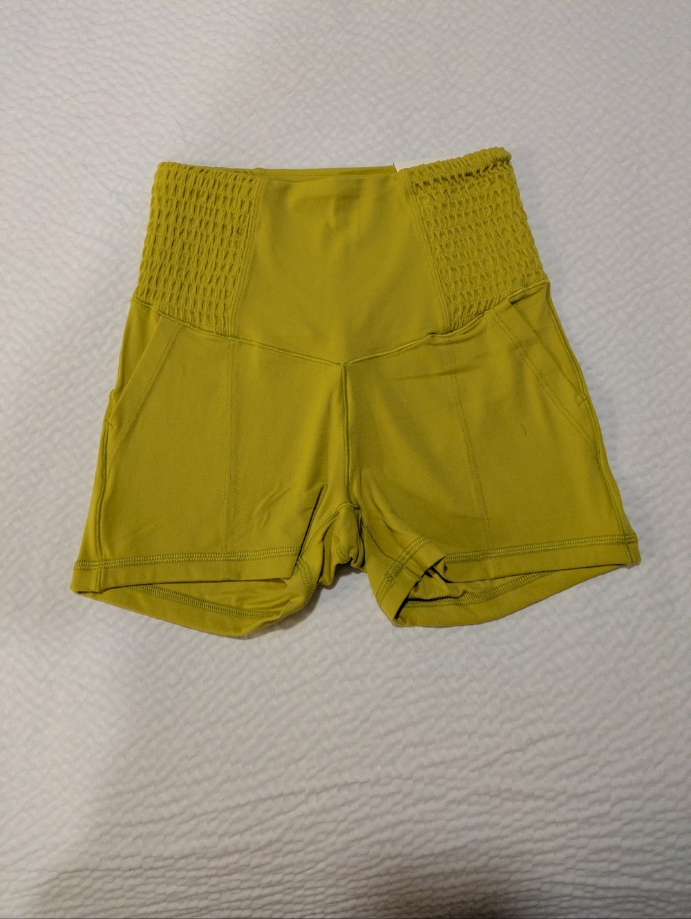 High-Waist Smocked Active Shorts - Chartreuse Offline Real Me Shortie Bike Short